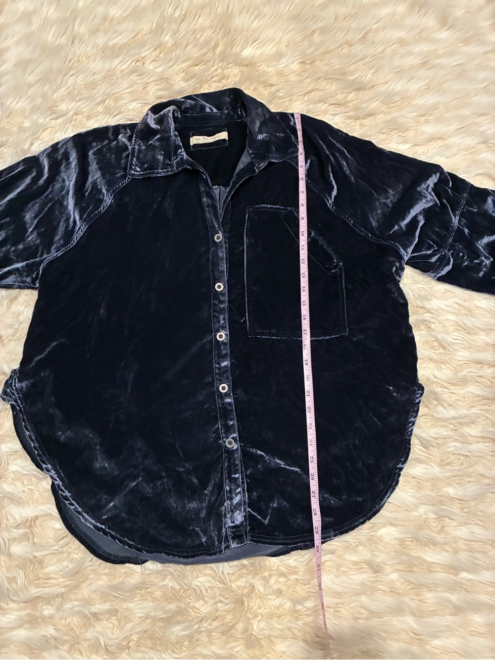 Free People Blue Velvet Button-Up Shirt Soft Relaxed Fit Size S - Picture 15 of 15